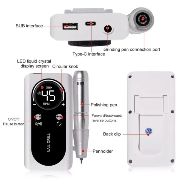 Professional Electric Nail Drill Machine V2 - 45000RPM - Image 4