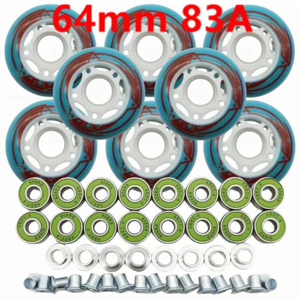 Set Inline Skate Wheels Children 64mm 83A - 8 wheels/lot