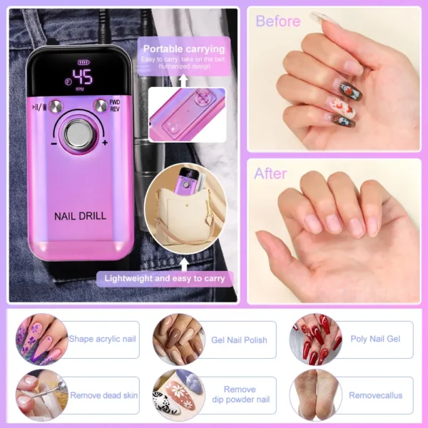 Professional Electric Nail Drill Machine v6 - 45000RPM - Image 2