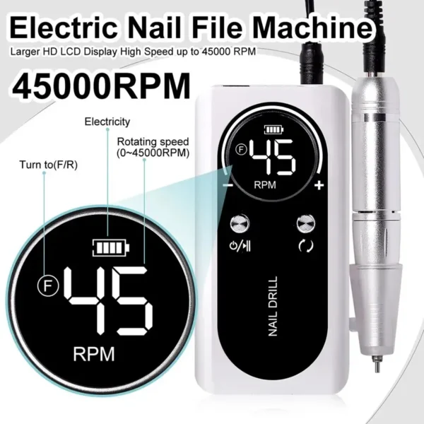 Professional Electric Nail Drill Machine V2 - 45000RPM - Image 2