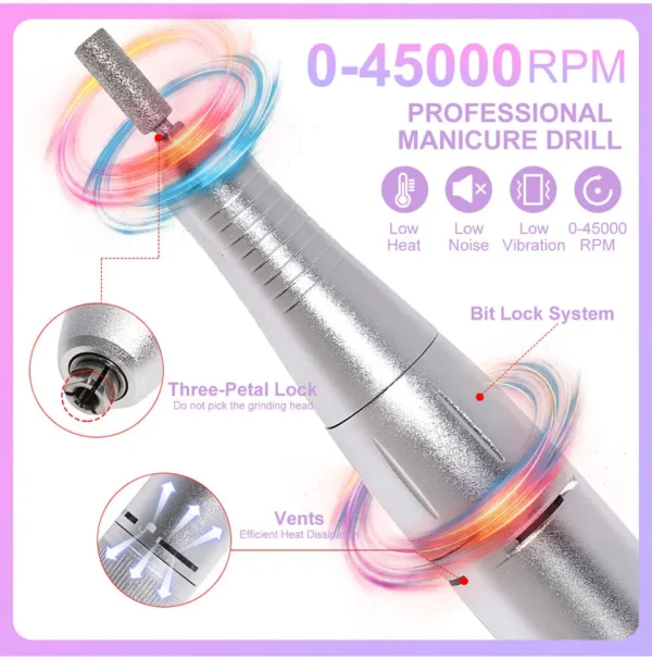 Professional Electric Nail Drill Machine v6 - 45000RPM - Image 7